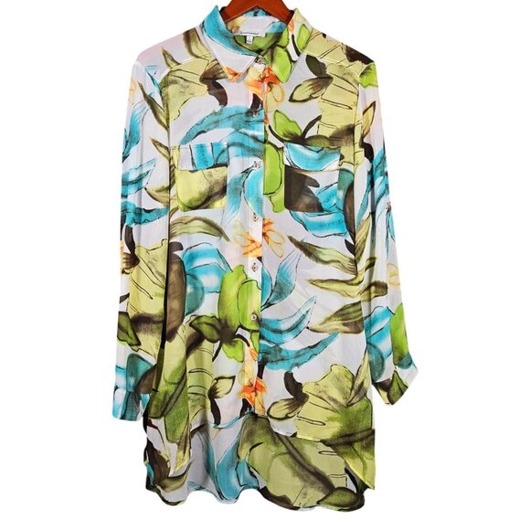 Floral Oversized Blouse Quintessential L  Lightweight Womens Top Button UP - Picture 1 of 13
